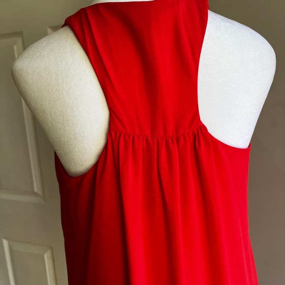 Red Sleeveless Tank Top V Neck Casual Blouse Summer Work Party Date Night - Picture 8 of 9